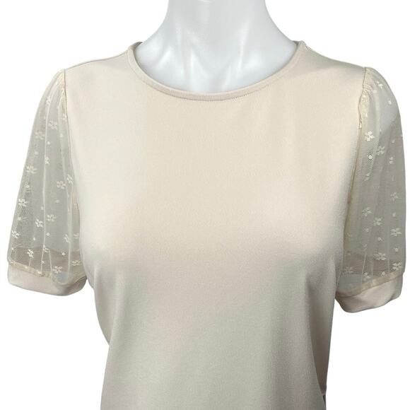 Adrianna Papell Women's Cream Floral Mesh Sleeve Round Neck Blouse Top Size S - Picture 3 of 5
